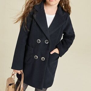 Girls Double Breasted Pocket Patched Overcoat Size 7Y Kid’s Size Classic Chic